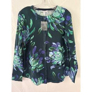 Isaac Mizrahi Live Floral Print Button Front Cardigan Sweater‎ Small